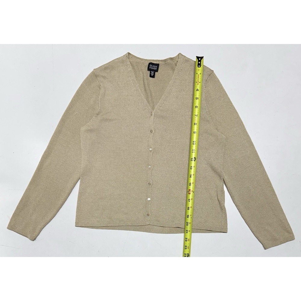 Eileen Fisher V Neck Cardigan Sweater Italian Yarn Womens Medium Tan